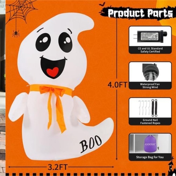 Cute Ghost Outdoor Halloween Decoration Blow Up Yard Ghost with Built-in LEDs - Picture 5 of 7